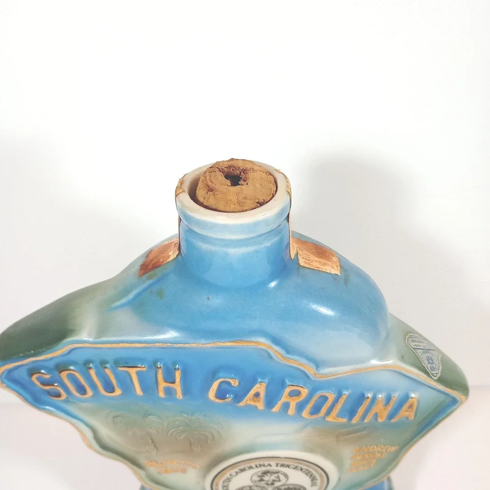 Vintage 1970 Jim Beam Decanter South Carolina Tricentennial Blue Porcelain
